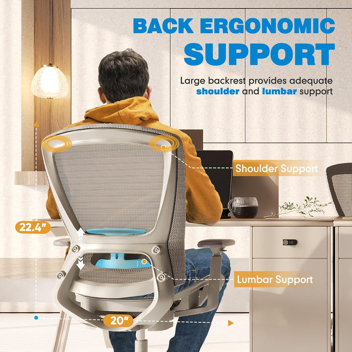 Mesh Office Chair,Ergonomic Computer Desk Chair,Sturdy Task Chair- Adjustable Lumbar Support & Armrests,Tilt Function,Comfort Wide Seat,Swivel Home Office Chair (Grey Frame Grey Mesh)