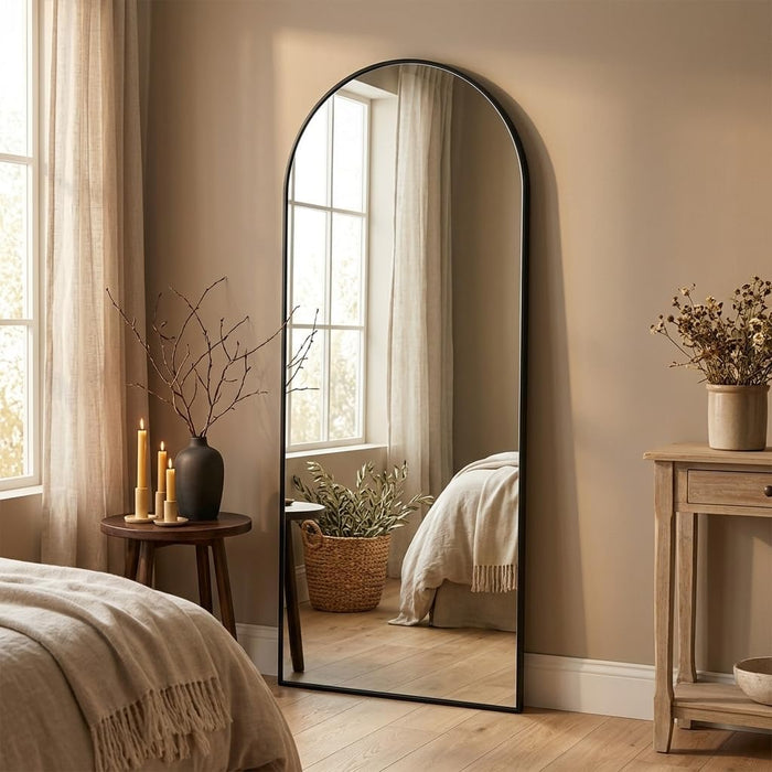 57"X18" Floor Mirror Full Length, Arched Full Length Mirror with Stand, Full Body Mirrors for Bedroom Living Room or Cloakroom Black