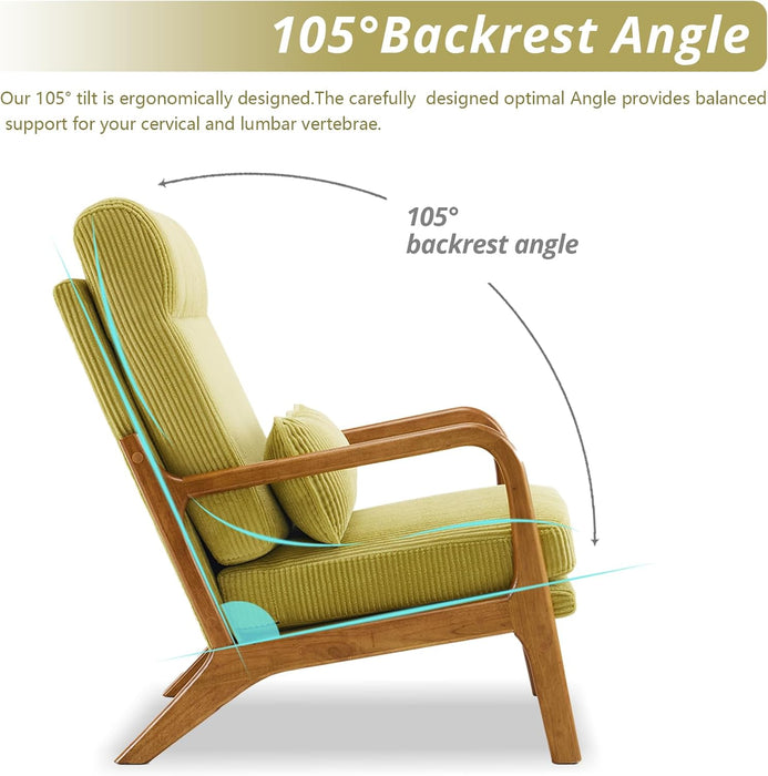 Green Corduroy Mid Century Accent Armchair Cushion