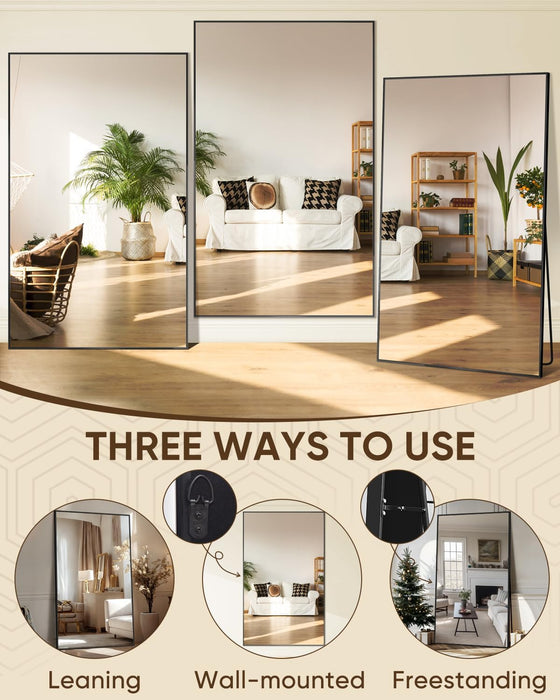 Full Length Mirror, 72"X44" Floor Mirror, Floor Standing Freestanding Full Body Mirror with Stand for Bedroom, Hanging Mounted for Living Room Cloakroom, Black