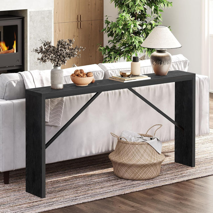 Console Table, 62.2" Long Sofa Table behind Couch, Narrow Entryway Table, Farmhouse Dining Table with Angled Metal Frame, Industrial Console Table for Entryway, Black CTHB15801 | Sofa Table, behind Couch, for Entryway