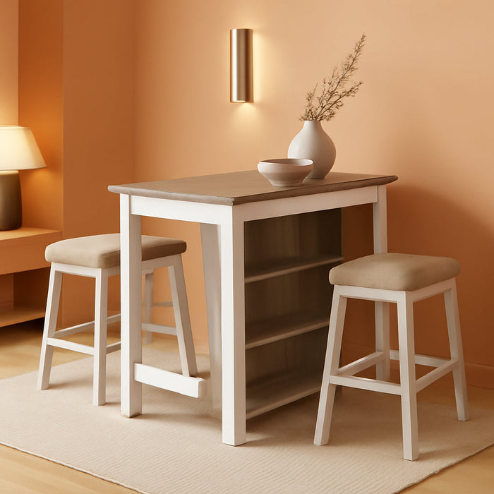 Skempton 3 Piece Counter Height Dining Set, Includes Table and 2 Barstools, Whitewash