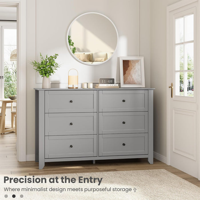 6 Drawer Dresser for Bedroom, Grey Modern Large Chest