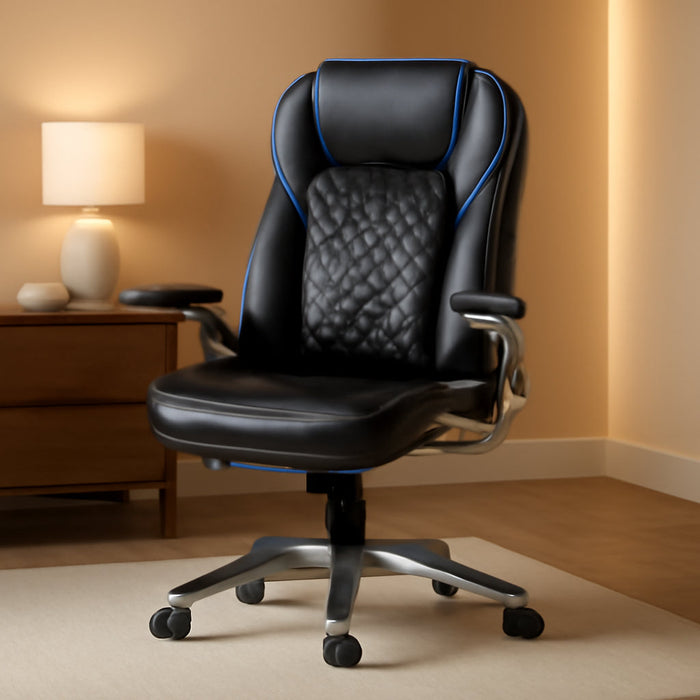 Executive Office Chair-Ergonomic Computer Desk Chair, High Back Leather Chair with Padded Flip-Up Arms, Swivel Home Office Chair Upgraded Caster-Black