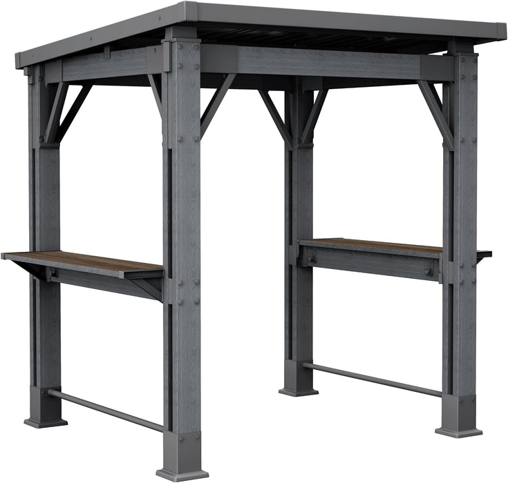 Keter Signature 8 X 6.5 FT Grill Gazebo Hardtop Durable Resin Outdoor BBQ Gazebo with Double Shelves, Permanent Grill Pavilion for Patio Lawn, Deck, Backyard, and Garden