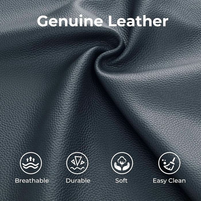 Genuine Leather Power Recliner Sofa, Wall Hugger Reclining Sofa with Power Headrest, Dual Motor, USB Charging Ports, Recliner Couch for Living Room, RV, Leather in Navy