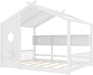 Full Size White PlayhouseStorage Bed Enclosed Roof