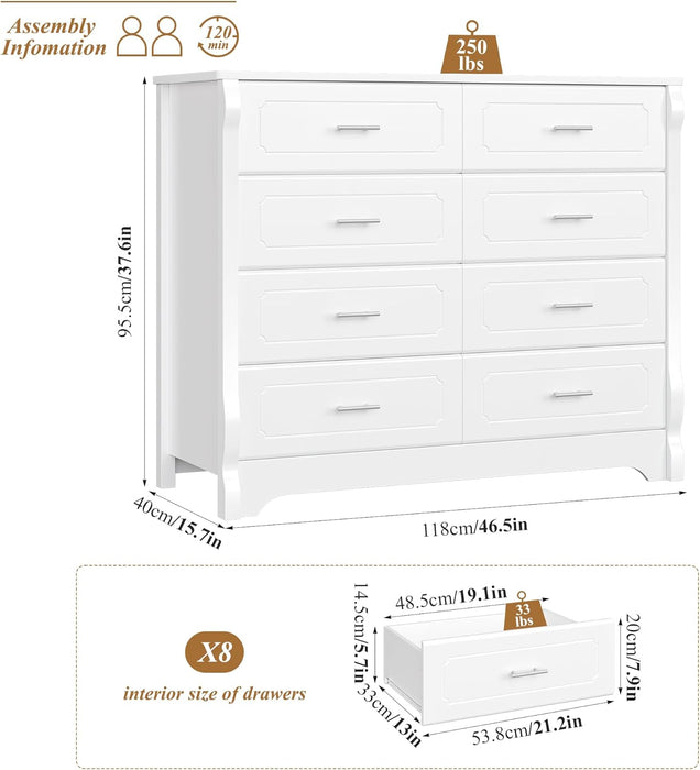 White Dresser with 8 Deep Drawers