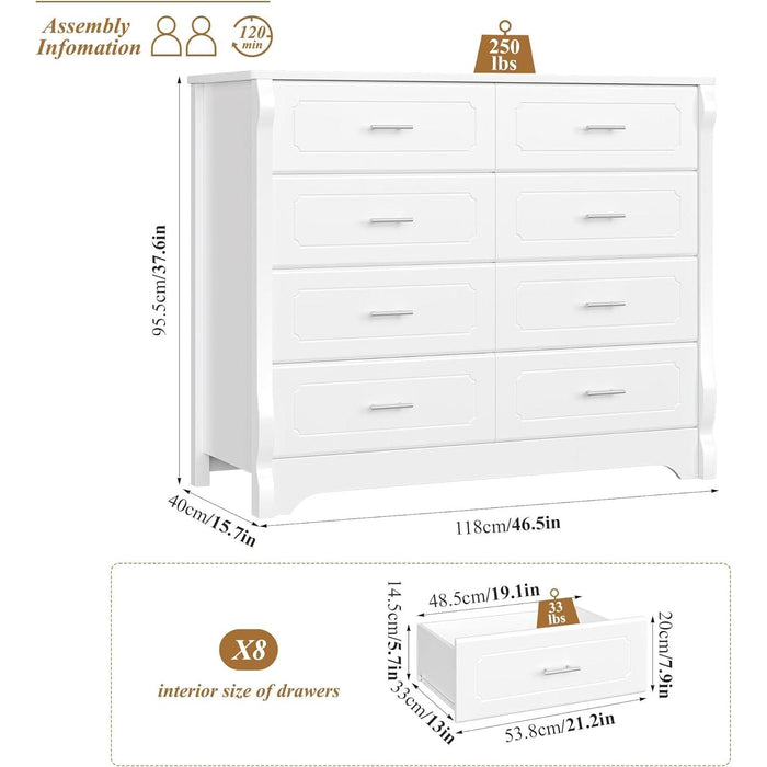 White Dresser with 8 Deep Drawers
