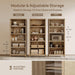 71" Tall Bookcase 5 Tier Rattan Bookshelf with Doors for Library | Farmhouse Storage Book Shelf with Adjustable Shelves Large Book Case Bookshelves for Living Room Home Office Bedroom Kitchen