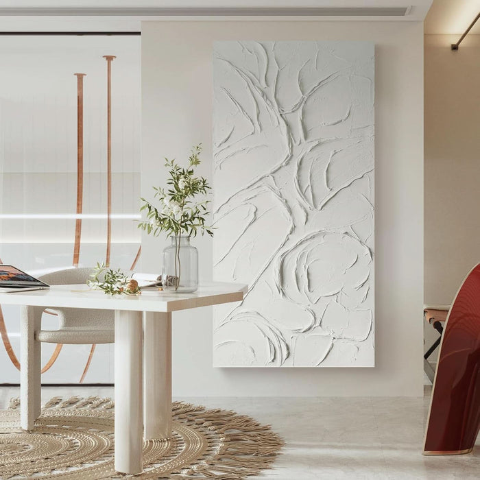 Abstract Textured Wall Art Hand Painted White Canvas Modern Oil Painting 58X29 Contemporary Minimalist Large Artwork Horizontal/Vertical Wall Decor