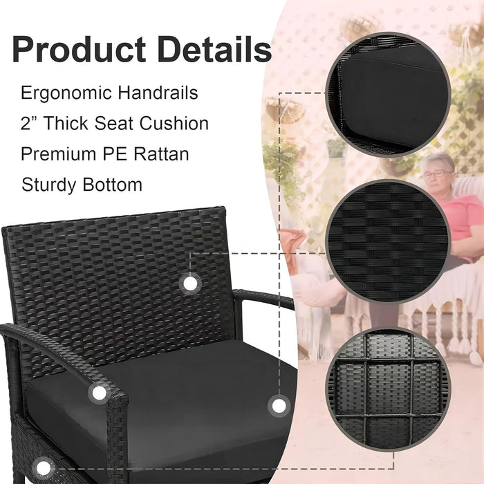 3 PCS Patio Rattan Conversation Chairs Set, Outdoor Patio Furniture Balcony Furniture Set, Wicker Patio Set for Garden Porch Balcony Yard, Black