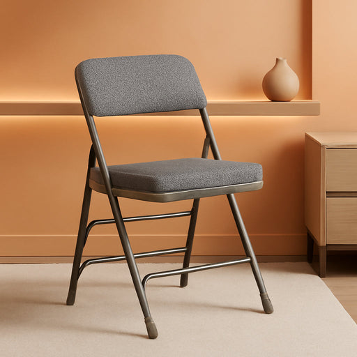 Hercules Series Metal Folding Chairs with Cushioned Seats, Fabric Upholstered Event Chairs, Set of 2, Gray