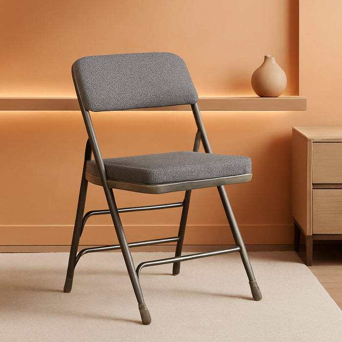 Hercules Series Metal Folding Chairs with Cushioned Seats, Fabric Upholstered Event Chairs, Set of 2, Gray