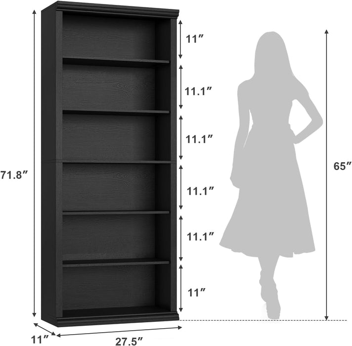 Bookcase and Bookshelves, 28" W Tall Bookshelf with Elegant Design, 6 Tiers Spacious Book Storage, Freestanding Book Organizer, Display Library Shelf for Home Office, Living Room & Study Room