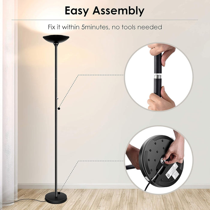 Torchiere Led Floor Lamp 70InchTall Dimmable Black