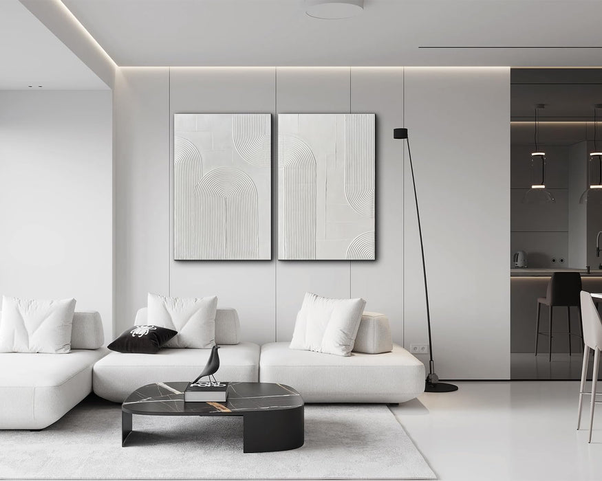 White Textured Wall Art - Hand Painted Abstract Oil Painting on Canvas 24X36 Inch,Modern Minimalist Art Painting for Wall Décor