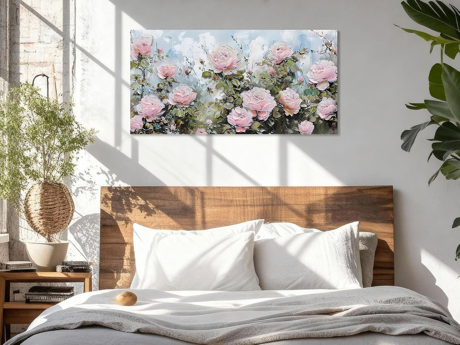 Flower Wall Art Canvas Art Wall Decor, Floral Painting Textured Picture Living Room Pink Rose Artwork Large Framed for Bedroom Kitchen Dining Room Home Office Decor 40"X20"