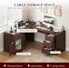 69" Executive L Shaped Desk, Wood Corner Executive Computer Desk with Power Outlets & Storage Drawers, Large Office Desk Workstation for Home, Dark Walnut