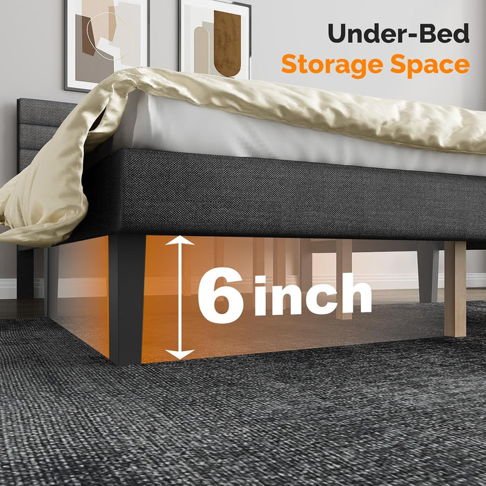 Queen Upholstered Platform Bed Frame with Headboard,Linen Dark Gray