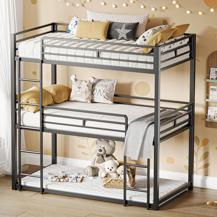 Triple IndustrialGrade Twin Bunk Bed With Guardrails