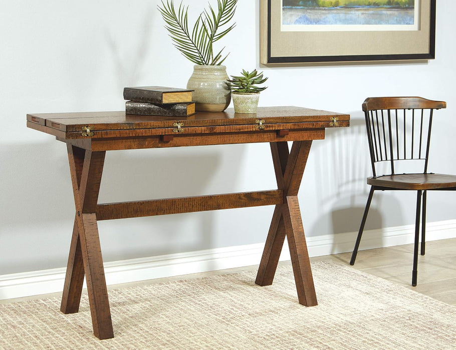 Mckayla Flip-Top Expanding Desk to Dining Table, Distressed Brown Finish