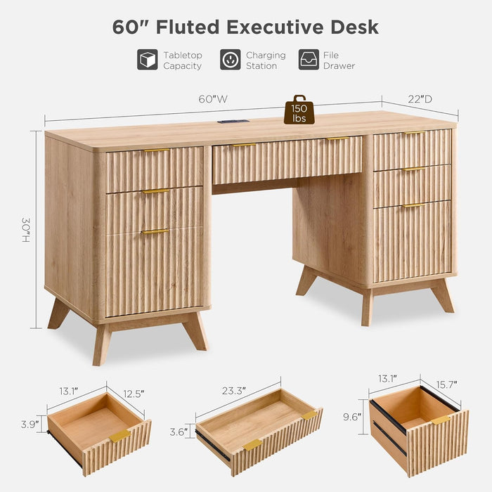 Sixty Inch Fluted Desk With ChargingStationIncluded