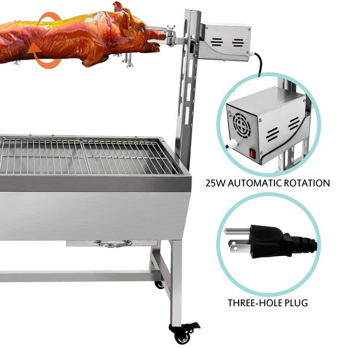 BBQ Rotisserie Grill Pig Lamb Chicken Roaster Spit Outdoor 25W Stainless Steel