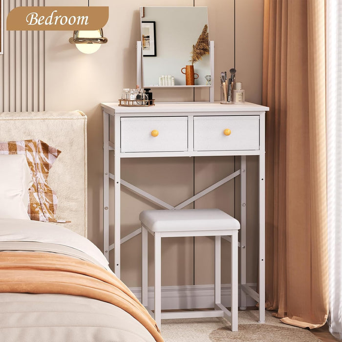 White Contemporary Vanity Desk Featuring Deluxe Mirror