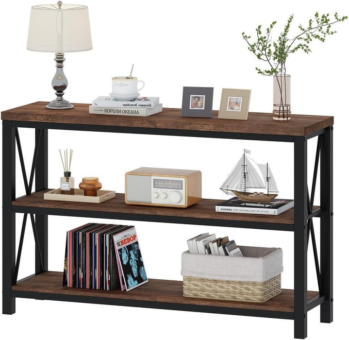 Rustic Console Table behind Couch, Industrial Entryway Table with Shelves, Farmhouse 3 Tier Sofa Tables for Living Room, Entry, Hallway (47 Inch, Rustic Oak)