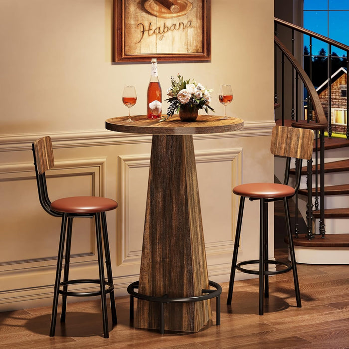 Bar Table, 37.4" High round Pub Table for Small Bars, Dining Room, Kitchen, Rustic Brown (Only Table)