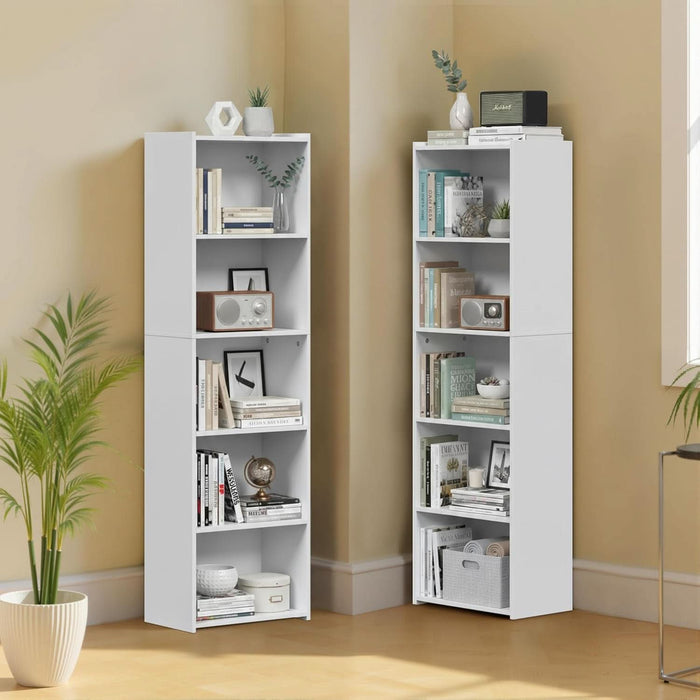 5-Tier Shelf Bookcase, Freestanding Wood Storage Display Open Bookshelf for Home Office, White
