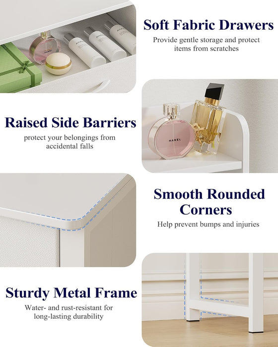 White Vanity Table With Illuminated Mirror Drawers