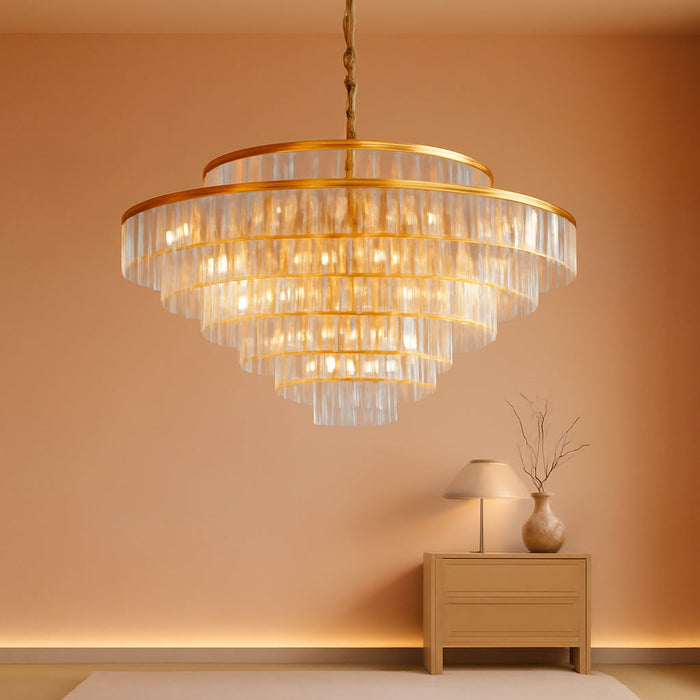 Crystal Chandeliers Modern Style Gold 39 Inch & Lights round Hanging Classic, Pendant Ceiling Chandelier Lighting Fixture 7-Tier for Dining Room Living Room