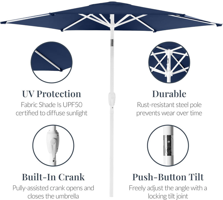 Best Choice Products 7.5Ft Patio Umbrella White Pole, Outdoor Market Umbrella with Push Button Tilt and Crank Lift, Steel Pole Umbrella for Backyard Patio Garden Pool Outdoor Shade - Navy