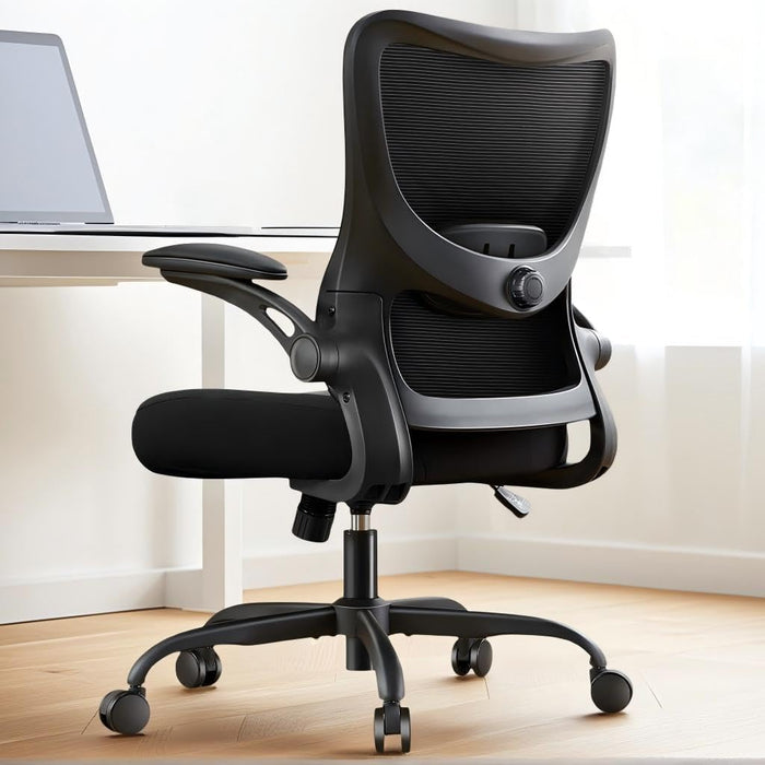 Ergonomic Office Chair Desk Chair with 3D PU Armrests and Adjustable Lumbar Support Breathable Mesh Chair Executive Rolling Swivel Comfy Task Chair for Home Office Gaming Black