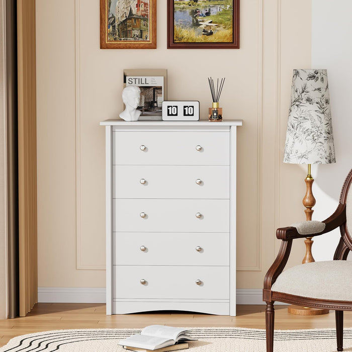 Tall Dresser for Bedroom, Modern Dressers with 5 Drawers, White