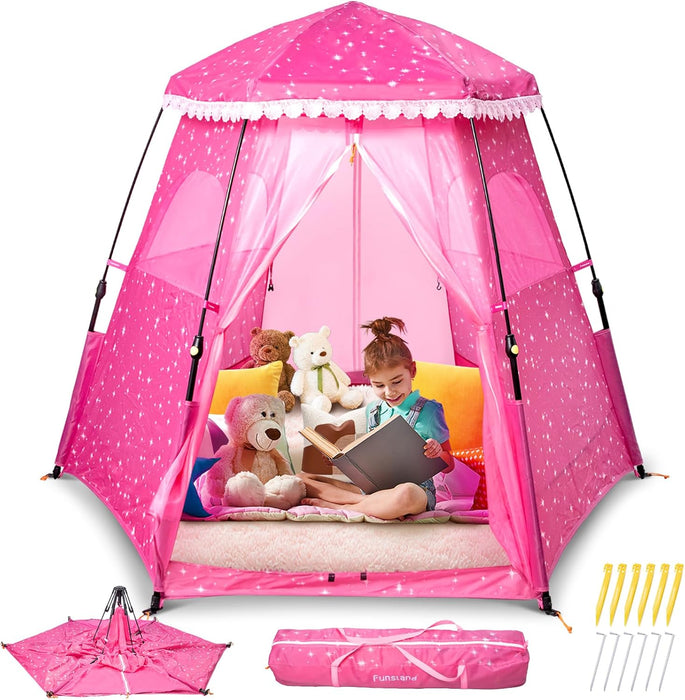 Kids Pop-Up Play Tent: 78"X66" Portable Baby Playpen Large Princess Castle Playhouse for Girls Indoor Outdoor - Toddler Play Yard with Canopy for Beach