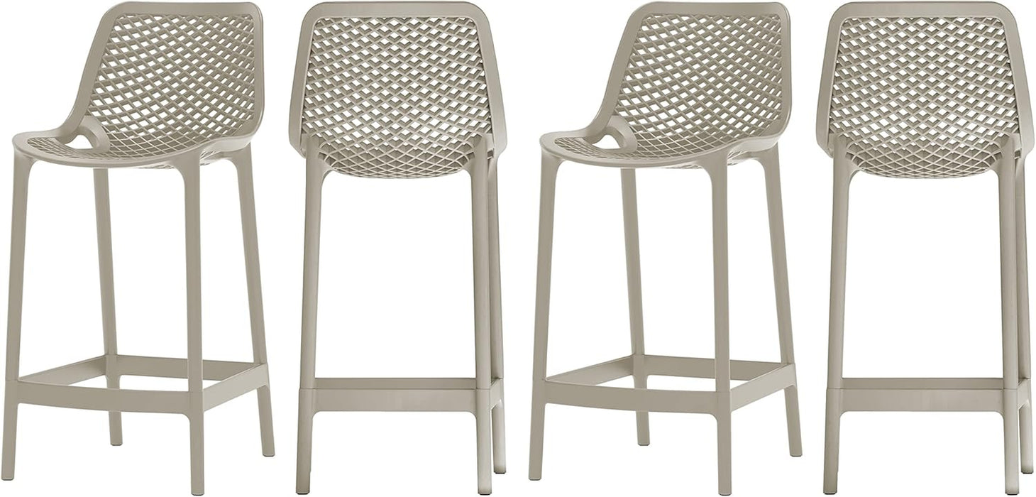 330Taupe Mykonos Collection Modern | Contemporary Outdoor Patio Stool with Taupe Polypropylene Plastic, Weather Resisting, 17.5" W X 21" D X 38" H, Taupe, Set of 4
