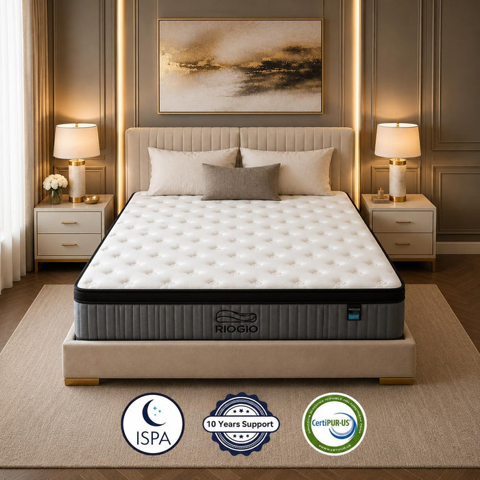 King Mattress 14 Inch Hybrid Mattress in a Box, Upgraded Memory Foam Pocket Springs for Superior Motion Isolation, Pressure Relie Deep Sleep Cooling Bed, Breathable Removable Cover