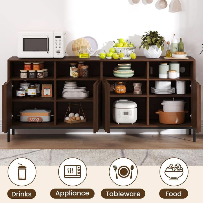 70" Buffet Cabinet with Storage, Walnut Sideboard Credenza