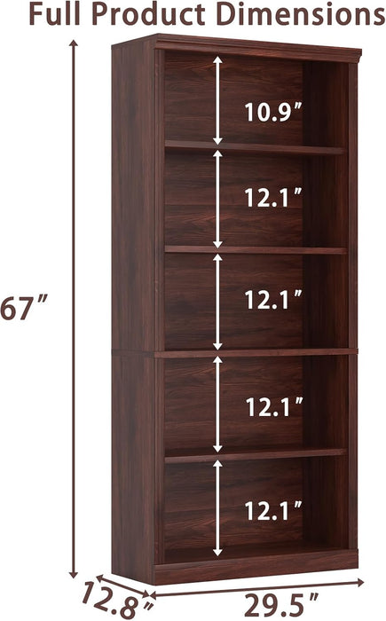 5- Shelf Bookcase, Wood Book Shelf with Bookshelves