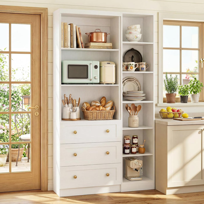 80" Bookshelf with 3 Drawers, 6-Tier Bookcase Open Storage Shelf