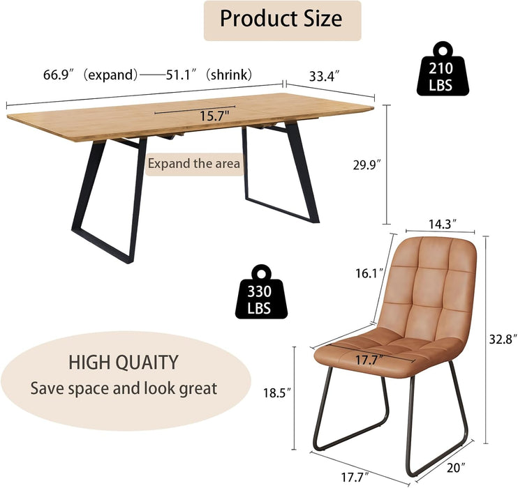 Expandable Dining Table Set for 6, 51"-67" Extendable Rectangular Wooden Table with 6 Chairs, Modern Space-Saving Kitchen & Dining Room Furniture for Apartment