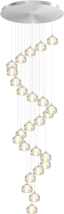 Crystal Ball Chandelier for High Ceiling Modern Glam Crystal Chandelier Lighting for Foyer Enterway Long Staircase 25 Light Silver