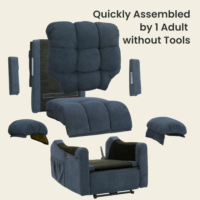 2024 New Power Recliner Chair for Adults, Adjustable Electric Chair Power Reclining Sofa, USB Port, Ultra-Comfy Teddy Fleece Recliner for Living Room, Tool-Less Assembly Single Sofa, Blue Gray