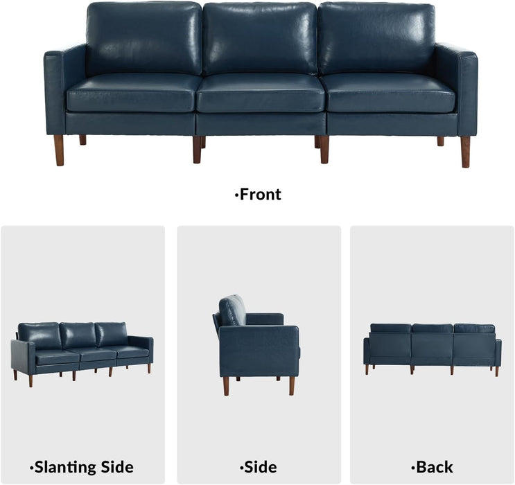 Mid Century Modern FauxLeather Sofa 91Inch NavyBlue