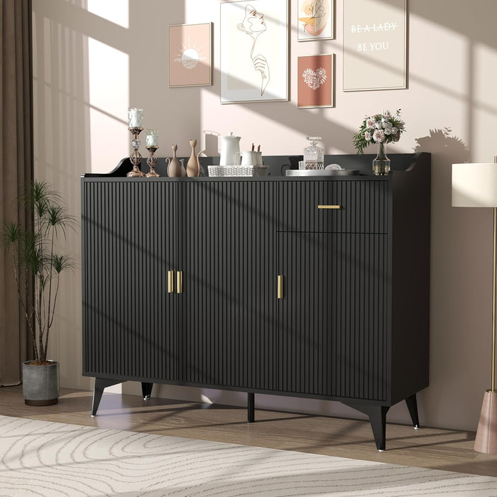 Sideboard Buffet Cabinet with Drawers: 47" Black Fluted Sideboard Cabinet with Storage, Modern Dining Room Cabinets Storage, Credenzas for Living Room(47")