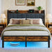 Queen Size Bed Frame with Storage Headboard, LED Lights