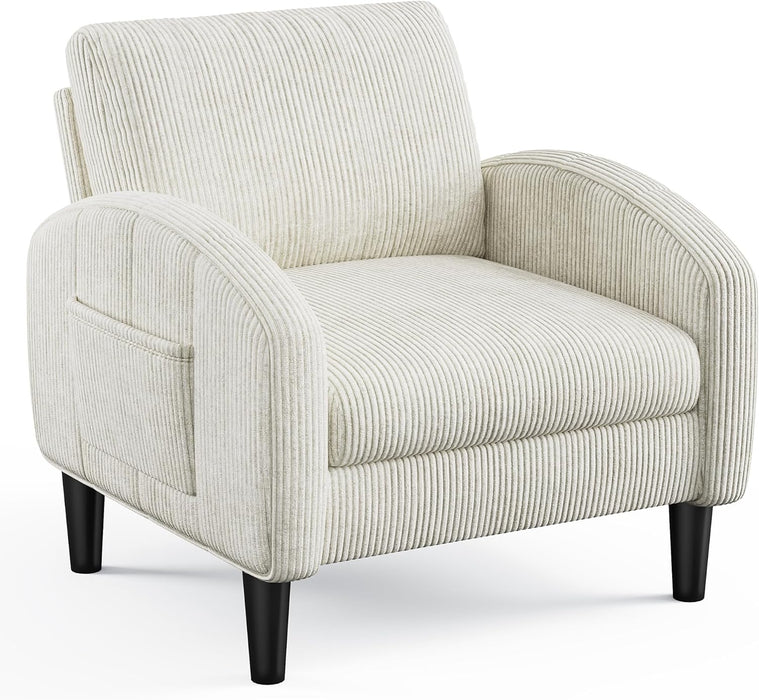 Beige Upholstered Midcentury Modern Compact Accent Chair